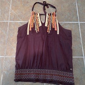 Prana Embroidered Halter Top Brown Sz Medium